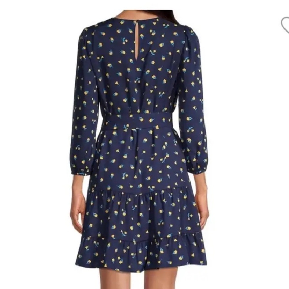 Kate Spade ruffle hem, navy dress with self-belt
